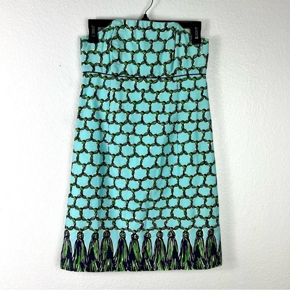 Lilly Pulitzer Bowen Tassel Blue & Green mini dress size 0 - Picture 2 of 9